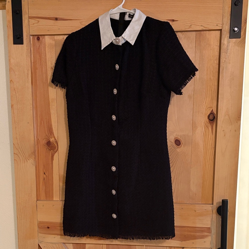 City Studio Black Tweed-Like Dress with White Accents